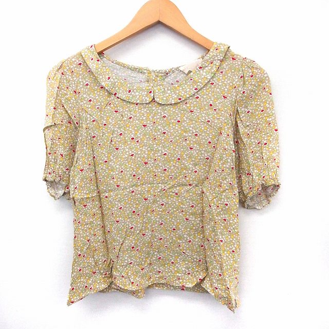 【中古】ballerina pink バレリーナピンク ブラウス カットソー 半袖 花柄 丸襟 バックボタン イエロー /ST38 レディース 【ベクトル 古着】 200810 ブランド古着ベクトルプレミアム店