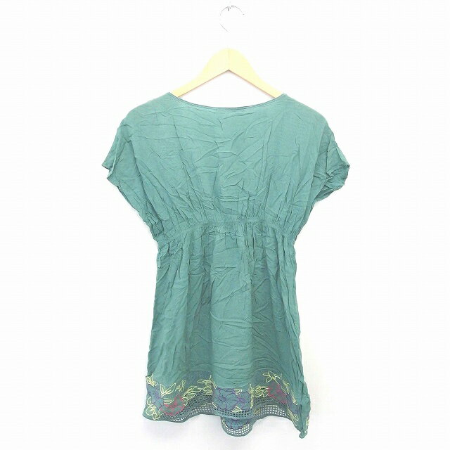 【中古】カスタネ Kastane ワンピース ひざ丈 プルオーバー 花柄刺繍 半袖 F 緑 グリーン /TT45 レディース 【ベクトル 古着】 200821 ブランド古着ベクトルプレミアム店