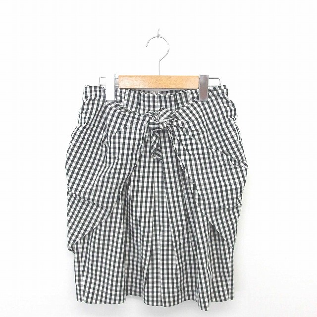 【中古】ルルオンザブリッジ LULU on the BRIDGE スカート タイト ひざ丈 チェック 薄手 バックジップ 綿 コットン 36 黒 白 ブラック ホワイト /TT10 レディース 【ベクトル 古着】 200730 ブランド古着ベクトルプレミアム店
