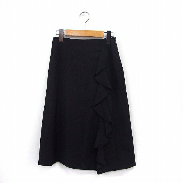 【中古】ユナイテッドアローズ UNITED ARROWS スカート 台形 フリル 膝丈 シンプル サイドジップ 36 ブラック /ST11 レディース 【ベクトル 古着】 200926 ブランド古着ベクトルプレミアム店