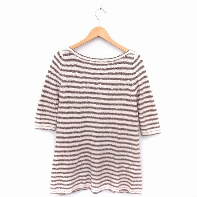 【中古】ビアンカズクローゼット Bianca's closet チュニック ニット ボーダー ボートネック 七分袖 ウール混 カシミヤ混 ベージュ ブラウン 茶 /FT22 レディース 【ベクトル 古着】 201226 ブランド古着ベクトルプレミアム店