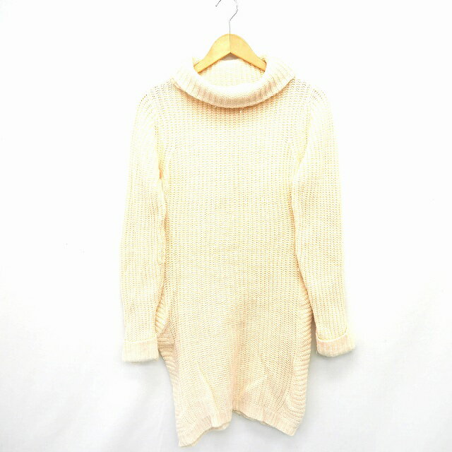 【中古】ダズリン dazzlin ワンピース ニット タートルネック ロールアップ ひざ丈 長袖 ウール混 F ベージュ /MT14 レディース 【ベクトル 古着】 201226 ブランド古着ベクトルプレミアム店