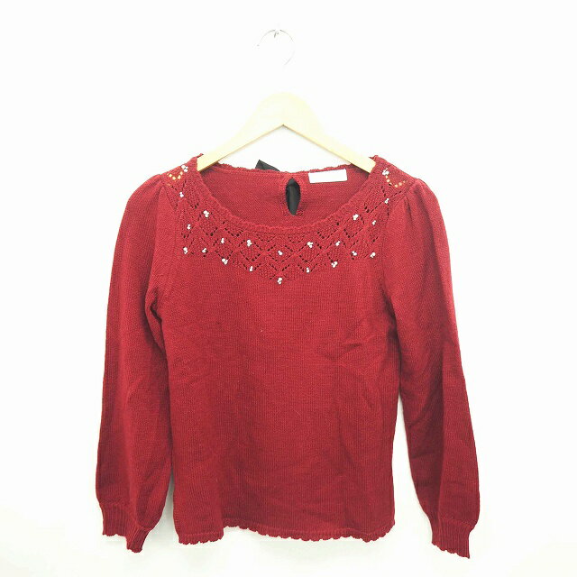 Boat Neck - 【中古】フェルゥ Feroux ニット セーター ボートネック ビーズ装飾 リボン 長袖 2 赤紫 ワインレッド /TT46 レディース 【ベクトル 古着】 201228 ブランド古着ベクトルプレミアム店