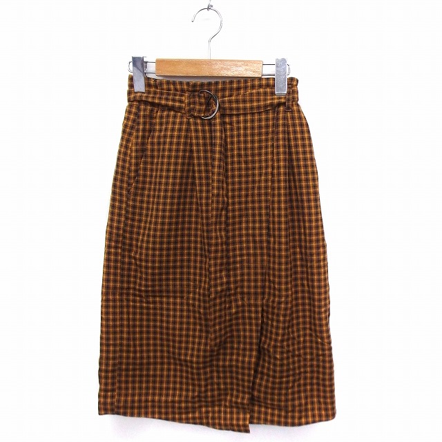 【中古】ロペピクニック ROPE Picnic スカート チェック タイト ミモレ丈 ロング ベルト 38 ブラウン 茶 イエロー 黄 /FT21 レディース 【ベクトル 古着】 210130 ブランド古着ベクトルプレミアム店