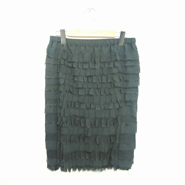 ザラ ベーシック ZARA BASIC スカート タイト ひざ丈 切りっぱなし ティアード M 緑 グリーン /TT37 レディース  210123 ブランド古着ベクトルプレミアム店