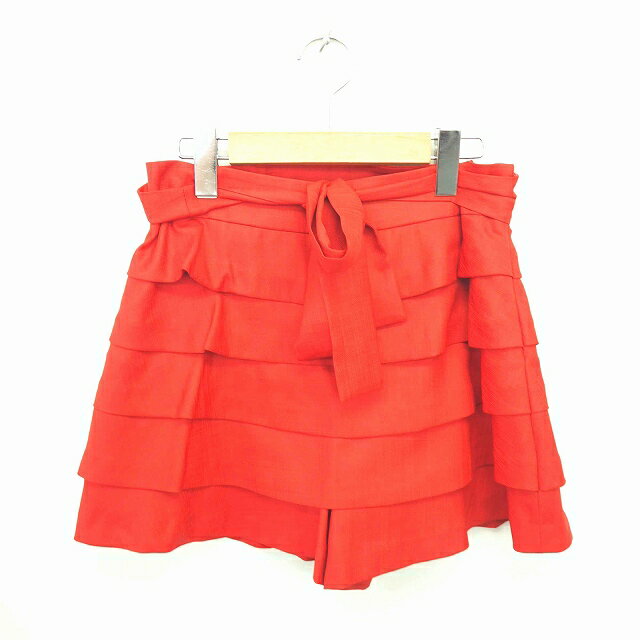 【中古】アナトリエ ANATELIER パンツ キュロット ショート ティアード ウエストリボン サイドジップ 38 赤 レッド /TT25 レディース ..