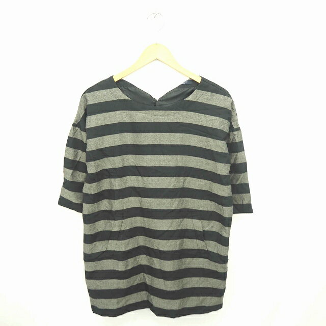 【中古】ショコラフィネローブ chocol raffine robe ワンピース ひざ丈 ボーダー ボートネック プルオーバー 七分袖 F ブラック グレー 黒 灰 /TT11 レディース 【ベクトル 古着】 210121 ブランド古着ベクトルプレミアム店