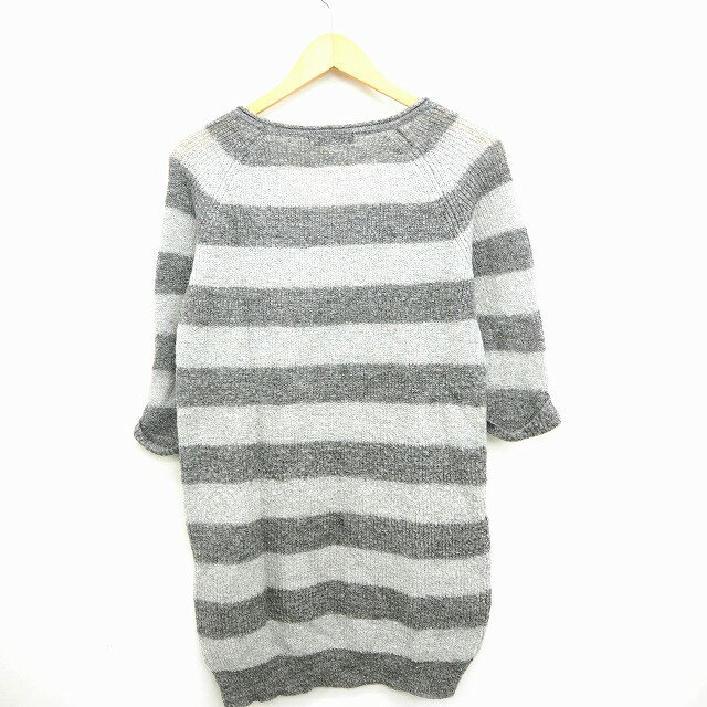 【中古】フリーズフレーズ FREE'S PHRASE ワンピース ニット ボーダー しましま ロールアップ 丸首 七分袖 ウール混 M グレー /MT28 レディース 【ベクトル 古着】 210123 ブランド古着ベクトルプレミアム店