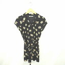 【中古】ダズリン dazzlin オールインワン パンツ キュロット 花柄 ひざ丈 ハーフボタン 半袖 S 黒 ブラック /TT6 レディース 【ベクトル 古着...