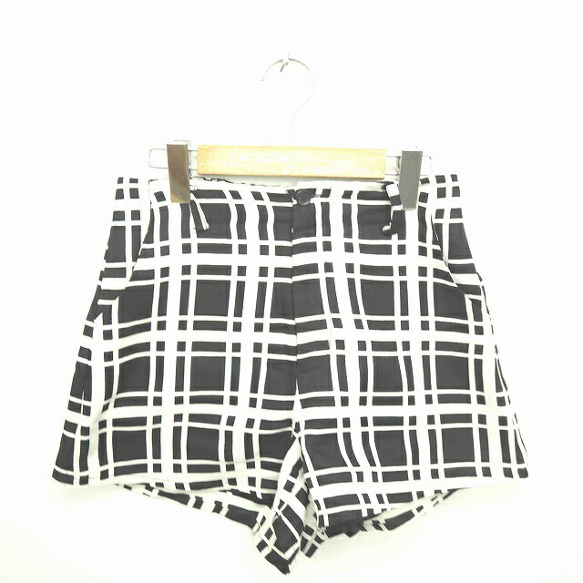 【中古】ヘザー Heather パンツ キュロット ショート 格子柄 チェック ジップフライ ブラック アイボリー 黒 /TT47 レディース 【ベクトル 古着】 210219 ブランド古着ベクトルプレミアム店