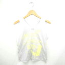 【中古】グエルマスタード GUELL MUSTARD タンクトップ カットソー Vネック 英字 プリント ノースリーブ FREE グレー ライトグリーン 灰 黄緑 /TT19 レディース 【ベクトル 古着】 210311