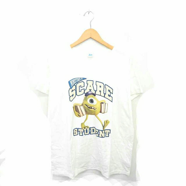 T-Shirts - 【中古】ディズニー Disney モンスターズインク Tシャツ カットソー ビッグTシャツ 丸首 マイク 半袖 M アイボリー 白 /TT7 レディース 【ベクトル 古着】 210318
