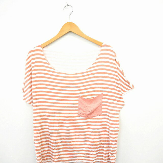 【中古】アングリッド UNGRID Tシャツ カットソー ボーダー 丸首 フレンチスリーブ F オレンジ オフホワイト /MT31 レディース 【ベクトル 古着】 210402