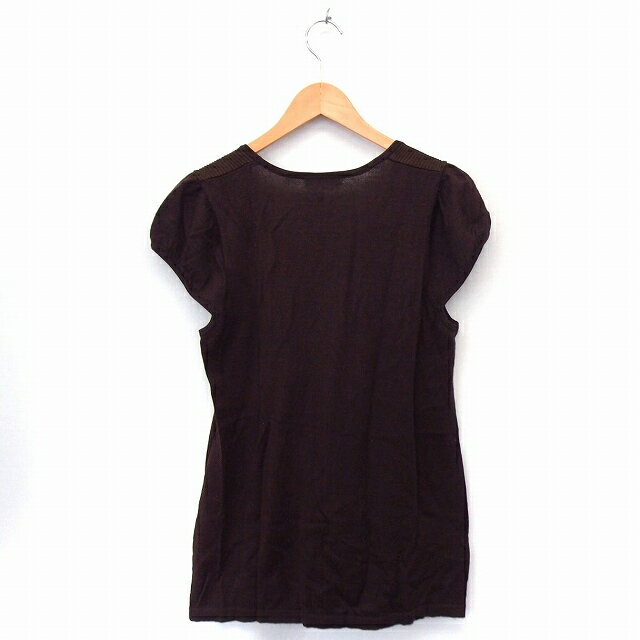 【中古】PITTIC チュニック ニット Uネック フレンチスリーブ ウール混 ブラウン 茶 /FT28 レディース 【ベクトル 古着】 210403