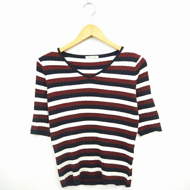 V-Neck - 【中古】ヘルシーカレン HEALTHY KAREN ニット セーター ボーダー Vネック 七分袖 M ホワイト ネイビー 白 紺 /MT9 レディース 【ベクトル 古着】 210322