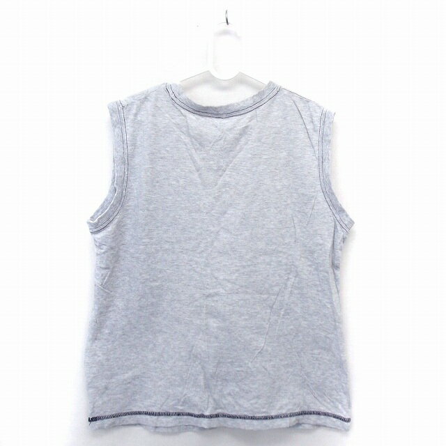 【中古】イオン 子供服 タンクトップ プリント 丸首 ノースリーブ コットン 綿 150 グレー 灰 /FT30 キッズ 【ベクトル 古着】 210322
