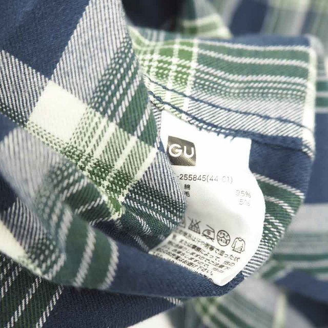 【中古】ジーユー GU シャツ チェック カジュアル ステンカラー 綿 コットン ウール混 長袖 S 紺 緑 ネイビー グリーン /TT4 メンズ 【ベクトル 古着】 210320