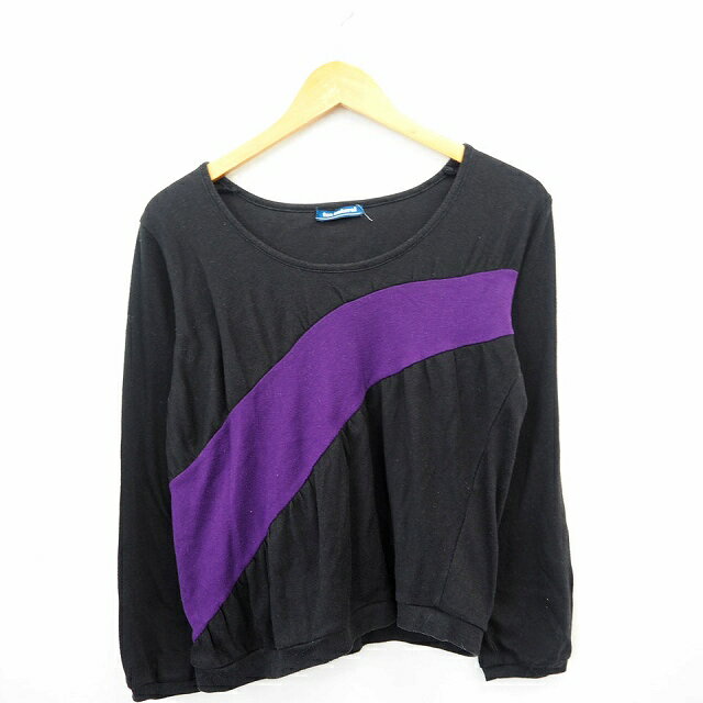 【中古】tea natural Tシャツ カットソー 配色 丸首 長袖 M ブラック パープル 黒 紫 /MT34 レディース 【ベクトル 古着】 210524