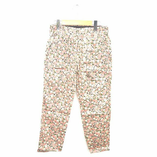 【中古】RIME PLUM BY KENT AVE. パンツ テーパード 花柄 薄手 ジップフライ 7 ピンク ブラック 黒 /TT..