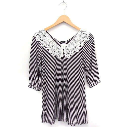 【中古】bonica dot チュニック レース ボーダー ボートネック 七分袖 1 ベージュ ブラック 黒 /FT27 レディース 【ベクトル 古着】 210517 【中古】bonica dot チュニック レース ボーダー ボートネック 七分袖 1 ベージュ ブラック 黒 /FT27 レディース 【ベクトル 古着】 210517
