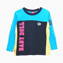 【中古】ベビードール BABYDOLL 子供服 Tシャツ カットソー ボートネック 長袖 コットン 綿 プリント ロゴ 英字 100 ブルー 青 イエロー 黄 ブラック 黒 /HT12 キッズ 【ベクトル 古着】 210924