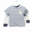 【中古】エムピーエス MPS ベビー服 Tシャツ カットソー リバーシブル トレーナー 長袖 重ね着風 プリント ツリー 星 英字 90 グレー 灰 アイボリー /HT17 キッズ 【ベクトル 古着】 210923
