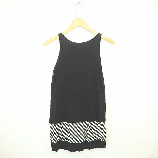 【中古】カリアング KariAng ワンピース ひざ丈 斜めストライプ プルオーバー 丸首 ノースリーブ S 黒 白 ブラック ホワイト /TT42 レディース 【ベクトル 古着】 210529