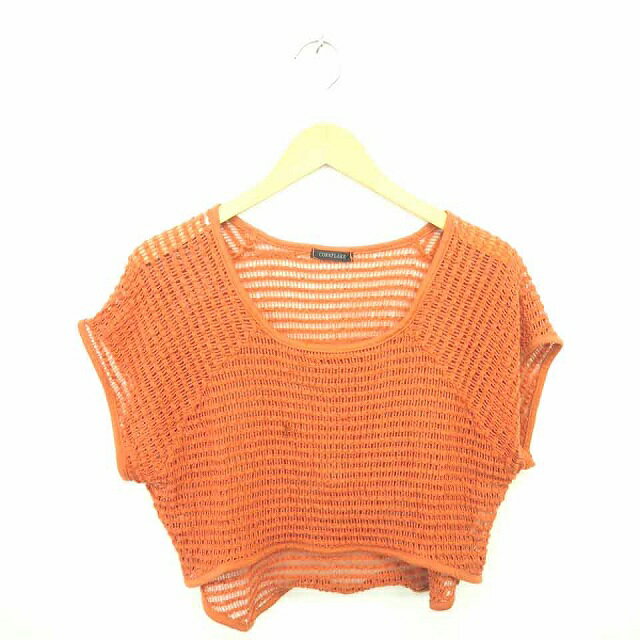 【中古】CORNFLAKE ニット セーター 丸首 透け編み 薄手 半袖 M 赤茶 レッドブラウン /TT13 レディース..