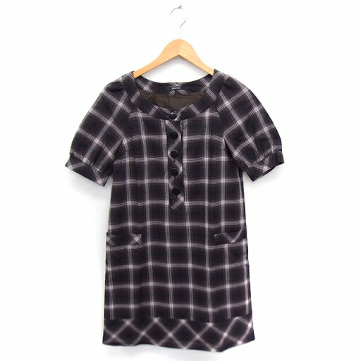 【中古】DEAR FLURA ワンピース チェック 丸首 半袖 ひざ丈 ウール混 2 ブラウン 茶 /FT4 レディース 【ベクトル 古着】 210604 【中古】DEAR FLURA ワンピース チェック 丸首 半袖 ひざ丈 ウール混 2 ブラウン 茶 /FT4 レディース 【ベクトル 古着】 210604