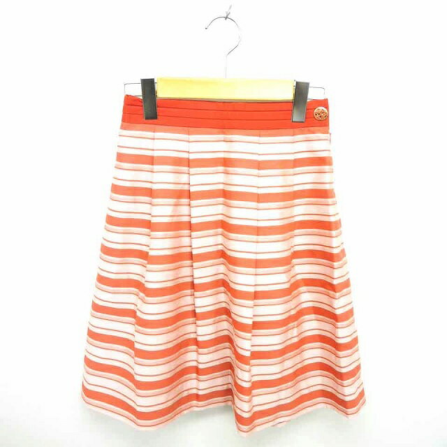【中古】プライドグライド prideglide スカート フレア ひざ丈 ボーダー 薄手 サイドジップ 34 赤 レッド ピンク /TT6 レディース 【ベクトル 古着】 210609