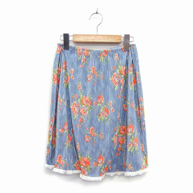 【中古】ビーンズ Beans スカート ギャザー フレア 膝上 ミニ 花 柄 レース S ブルーパープル 青紫 /HT3 レディース 【ベクトル 古着】 211209