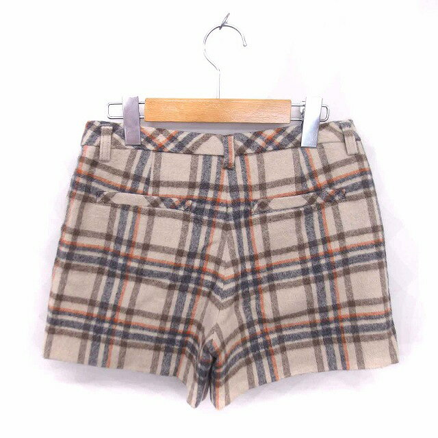 【中古】ロペピクニック ROPE Picnic キュロット ショート チェック パンツ 厚手 ウール混 36 ベージュ グレー 茶 /TT9 レディース 【ベクトル 古着】 230315 2