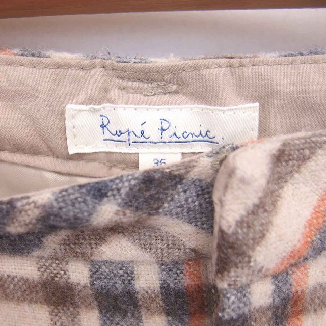【中古】ロペピクニック ROPE Picnic キュロット ショート チェック パンツ 厚手 ウール混 36 ベージュ グレー 茶 /TT9 レディース 【ベクトル 古着】 230315 3