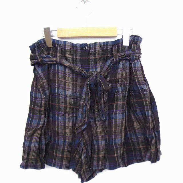 【中古】Fuhler パンツ チェック キュロット リボン ブラック 黒 ブルー 青 /FT34 レディース 【ベクト..