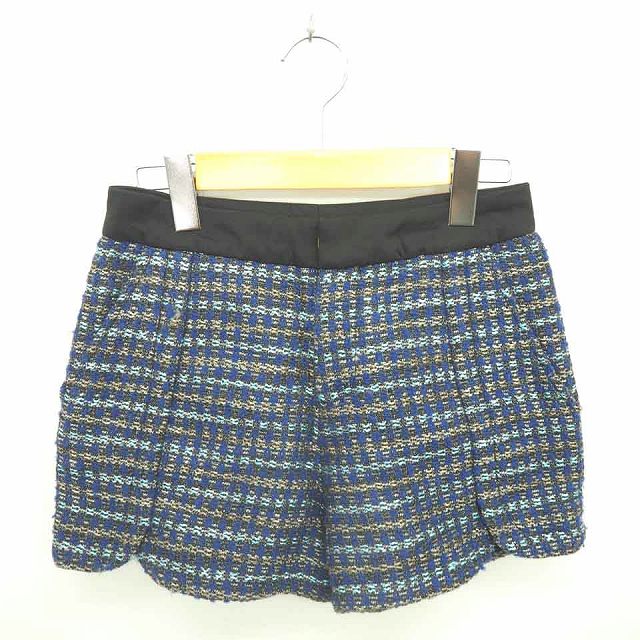 【中古】ロイヤルパーティー ROYAL PARTY パンツ ショート ニット 総柄 厚手 ジップフライ ウール混 36 青 茶 ブルー ベージュ /TT8 レディース 【ベクトル 古着】 210624