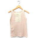 【中古】Petit Fleur タンクトップ カットソー レース ボーダー ノースリーブ コットン 綿 M ピンク ベージュ /FT35 レディース 【ベクトル 古着】 210702