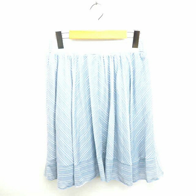 レイビームス Ray Beams スカート フレア ひざ丈 斜めストライプ 薄手 1 青 白 ブルー アイボリー /TT2 レディース 210716