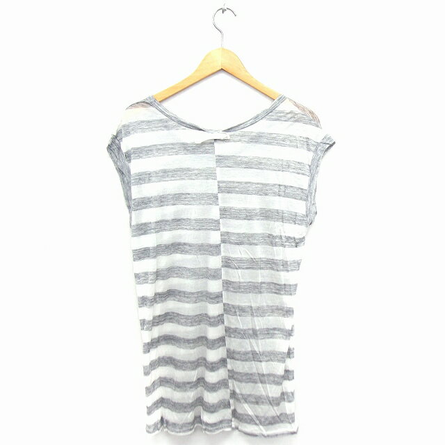 【中古】ジルバイジルスチュアート JILL by JILLSTUART チュニック ボーダー リボン ボートネック フレンチスリーブ M グレー ホワイト 白 /FT44 レディース 【ベクトル 古着】 210707