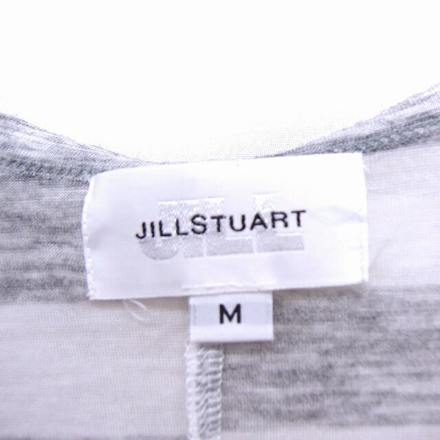 【中古】ジルバイジルスチュアート JILL by JILLSTUART チュニック ボーダー リボン ボートネック フレンチスリーブ M グレー ホワイト 白 /FT44 レディース 【ベクトル 古着】 210707