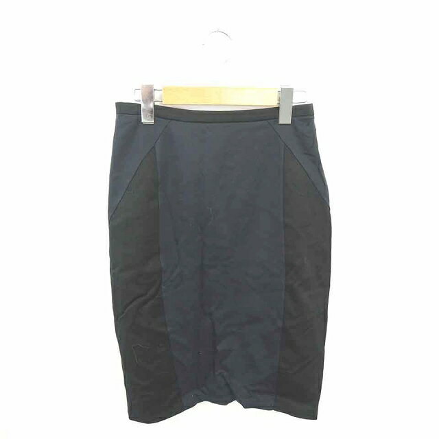 【中古】アバハウス ドゥヴィネット abahouse devinette スカート タイト ひざ丈 薄手 無地 シンプル バックジップ ネイビー ブラック 紺 黒 /TT43 レディース 【ベクトル 古着】 210722