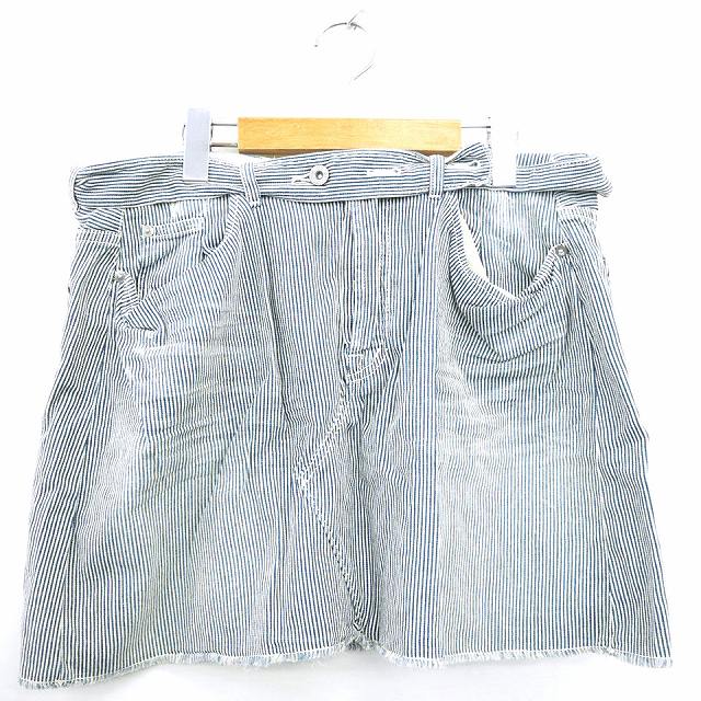 【中古】ジャーナルスタンダード JOURNAL STANDARD スカート 台形 ミニ ショート ストライプ コットン 綿 40 ネイビー アイボリー 紺 /MT46 レディース 【ベクトル 古着】 210729