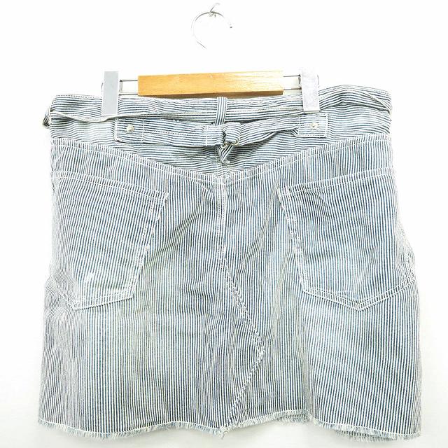 【中古】ジャーナルスタンダード JOURNAL STANDARD スカート 台形 ミニ ショート ストライプ コットン 綿 40 ネイビー アイボリー 紺 /MT46 レディース 【ベクトル 古着】 210729