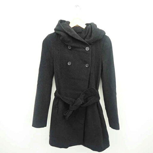 【中古】ザラ ベーシック ZARA BASIC コート アウター ミドル ダブルボタン フード ウエストリボン ウール チャコール XS /TT28 レディース 【ベクトル 古着】 211008 【中古】ザラ ベーシック ZARA BASIC コート アウター ミドル ダブルボタン フード ウエストリボン ウール チャコール XS /TT28 レディース 【ベクトル 古着】 211008