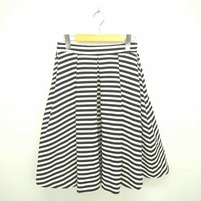 【中古】フレイアイディー FRAY I.D スカート フレア ボーダー 膝下丈 厚手 バックジップ 厚手 1 アイボリー ブラック 黒 /TT41 レディース 【ベクトル 古着】 210903