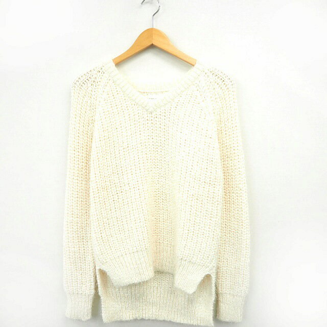 【中古】ラグナムーン LagunaMoon ニット セーター リブ 無地 シンプル Vネック 長袖 F アイボリー /MT..