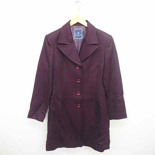 【中古】エル ELLE コート アウター チェスター ミモレ丈 ロング 総裏地 肩パッド 無地 ウール混 38 紫 パープル /TT3 レディース 【ベクトル 古着】 211009