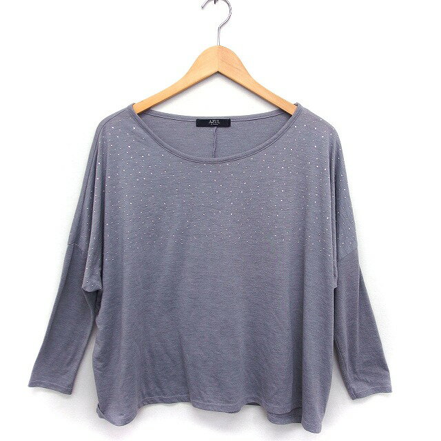 アズールバイマウジー AZUL by moussy カットソー Tシャツ ラインストーン ボートネック 長袖 F グレー 灰 /FT35 レディース  211113