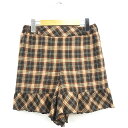【中古】レストローズ L'EST ROSE キュロット パンツ チェック フリル ミニ ショート 2 ダークブラウン アイボリー こげ茶 /MT40 レディース...