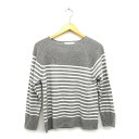 【中古】ショコラフィネローブ chocol raffine robe ニット セーター 丸首 ラグランスリーブ 長袖 ボーダー 柄 M ライトグレー 灰 /HT...