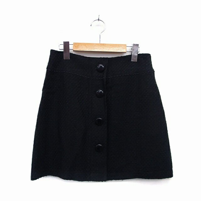 【中古】ニッセン nissen, スカート 台形 ミニ 総柄 レース デザインボタン 64 ブラック 黒 /HT25 レディース 【ベクトル 古着】 211216